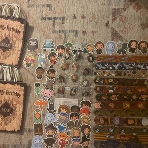 Harry Potter Assorted Item : vinyl Decals, Snap bracelets,B-Day Bags & Keychains